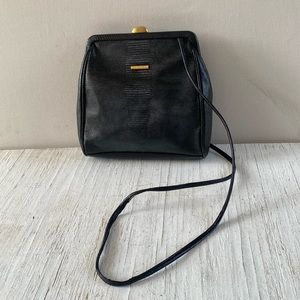 Vintage Albert Nipon Embossed Black Leather Bag with long strap